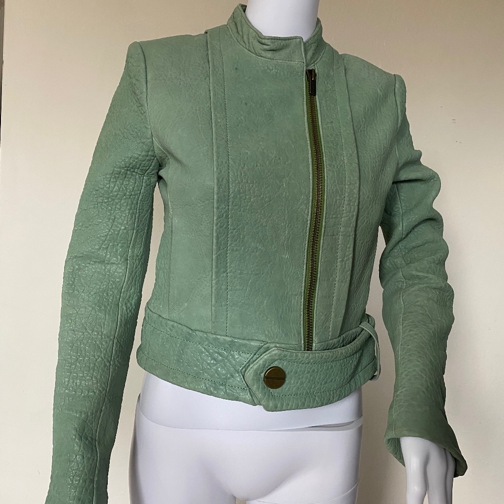 Kelly Wearstler Mint Green Leather Jacket, SZ 0